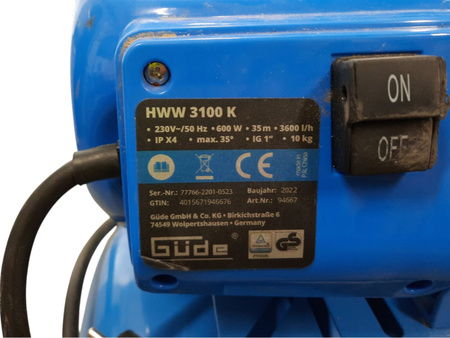 Pompa hydroforowa Güde HWW 3100 K 600W 3100 l/h zbiornik 24 l