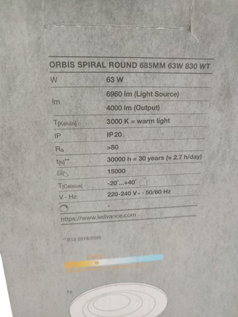 Lampa sufitowa LEDVANCE ORBIS SPIRAL ROUND 63W 2300lm 3000K 68,5cm