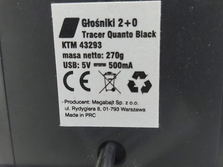 Głośniki Tracer Quanto 2.0 czarne - wysoka jakość dźwięku USB