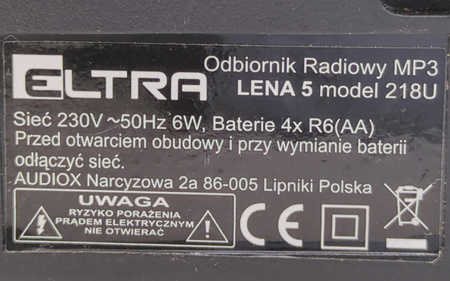 Radio ELTRA Lena 5 Analogowe Przenośne Srebrny