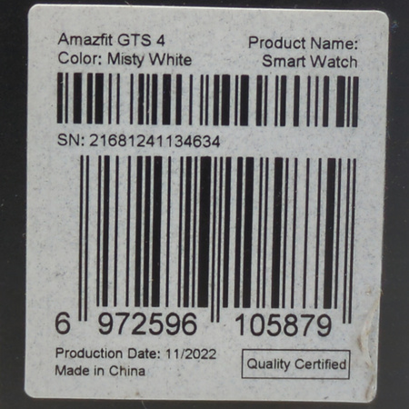 Smartwatch Amazfit GTS 4 Misty White Biały 1,75" AMOLED GPS