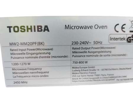 Kuchenka mikrofalowa 20L 800W Toshiba MW2-MM20PF Czarny