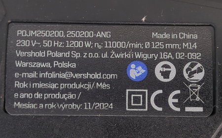 Szlifierka kątowa Niteo 250200-ANG 1200W 125mm regulacja obrotów
