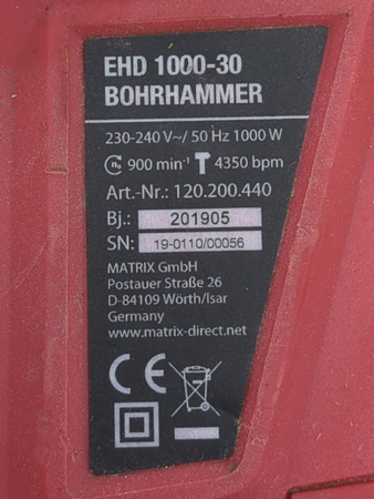 MŁOT UDAROWY MŁOTOWIERTARKA SIECIOWA ELEKTRYCZNA MATRIX EHD 1000-30 1000W