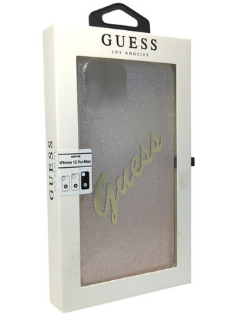 Etui Guess Glitter Gradient Script do Apple iPhone 12 Pro Max Gold