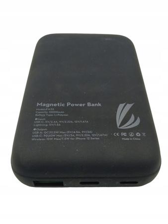 Magnetyczny bezprzewodowy power bank LL TRADER 10000 mAh, Czarny