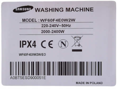 Pralka SAMSUNG WF60F4E0W2W Eco Bubble 6kg 1200 obr/min A++