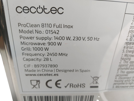 Kuchenka mikrofalowa Cecotec ProClean 8110 28 litrów 900 W z grillem