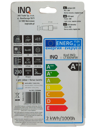 Żarówka Halogenowa INQ G4 2W 3000K Ciepła Biała LT300WW