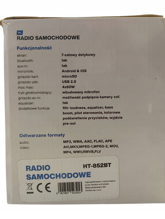 Radio samochodowe Vordon HT-852BT z USB/SD 7" 4x45W Bluetooth