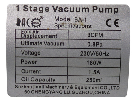 Pompa próżniowa Bacoeng BA-1 180W 230V 250 ml
