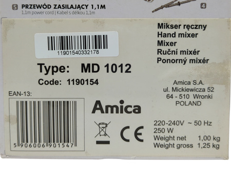 MIKSER RĘCZNY AMICA MD 1012 250W