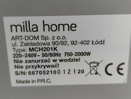 Grzejnik elektryczny konwektorowy MILLA HOME MCH201K 750-2000 W