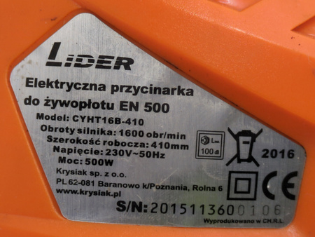 ELEKTRYCZNA PRZYCINARKA DO ŻYWOPŁOTU LIDER EN 500