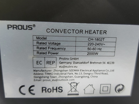 Grzejnik elektryczny konwektorowy Prous CH-1802T 2000 W Biały