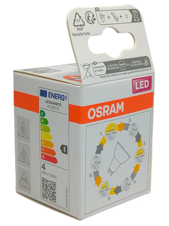 Żarówka LED GU10 DIM 3,7W=50W 2700K 350lm 90° ciepła ściemnialna OSRAM