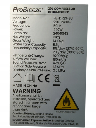 Osuszacz powietrza ProBreeze PB-D-23 440W 5,5L