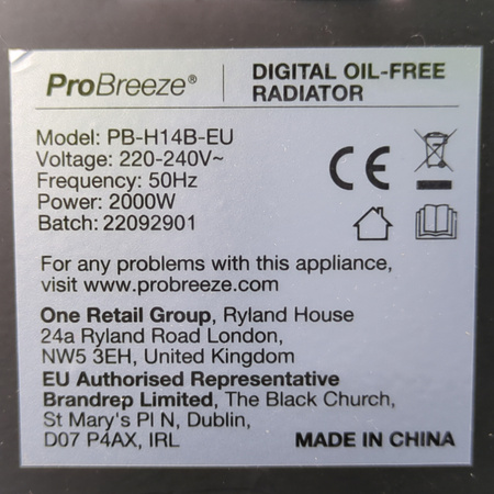 GRZEJNIK ELEKTRYCZNY OLEJOWY PROBREEZE PB-H14B-EU 2000W