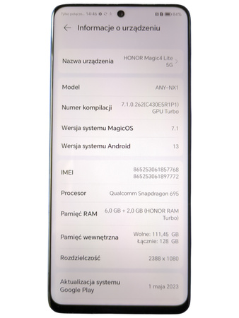 Smartfon HONOR Magic4 Lite 5G ANY-NX 6/128GB 6,81" HDR IPS 48MP NFC