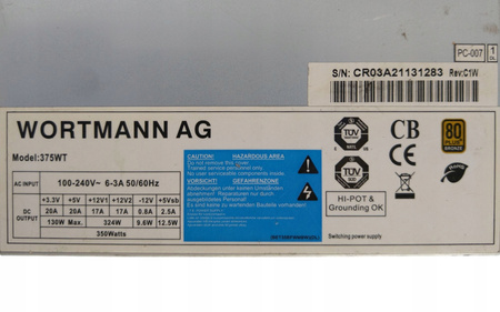 Zasilacz Wortmann AG 375WT 80 Plus Bronze 350W