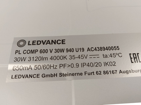 Panel LED 600x600 mm 30W 4000K CRI90 UGR19 IP40 do zabudowy LEDVANCE
