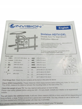 Uchwyt na telewizor 37-70" VESA 600x400 Invision HDTV-DXL