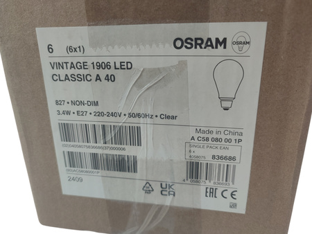 Zestaw 6 żarówek Osram Vintage 1906 LED Classic A 3,4W E27