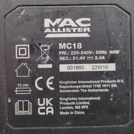 ŁADOWARKA MAC ALLISTER MC18 60W 21.4V 2.4A