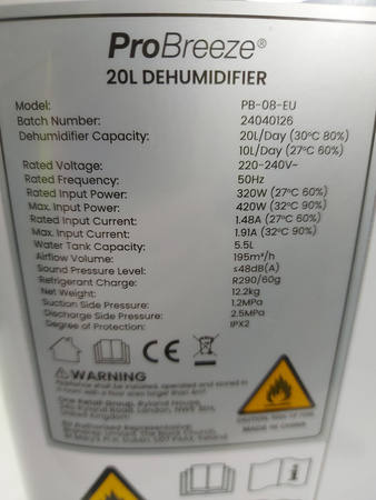 Osuszacz powietrza ProBreeze PB-08-EU 365 W 20L