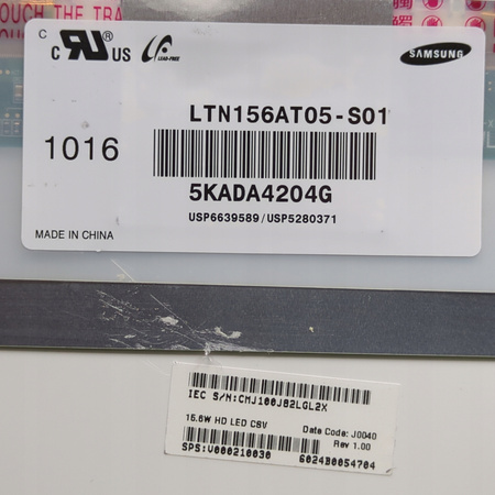 MATRYCA SAMSUNG LTN156AT05-S01 15,6" 1366x768px 40pin; BŁYSZCZĄCA