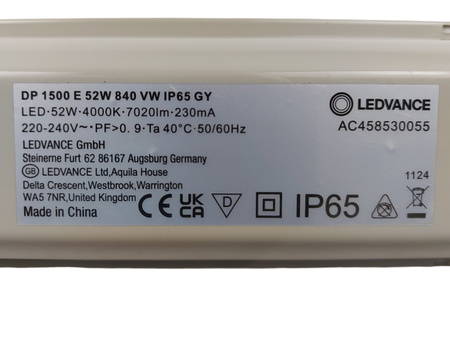 Oprawa hermetyczna LED DP 1500 E 52W 7020lm 4000K 840 VW (120st) IP65 GY