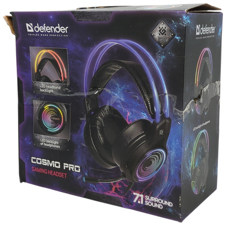 Słuchawki przewodowe LED Gamingowe dla Graczy Mikrofon Defender COSMO PRO