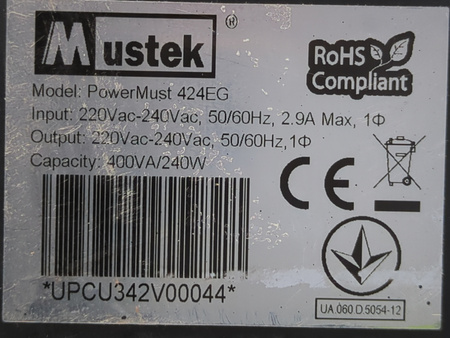 Zasilacz Awaryjny UPS Mustek PowerMust 424EG 400VA 240W 2x Schuko LCD