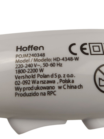 Suszarka do włosów Hoffen HD-4348-W 1800 - 2200W Biała