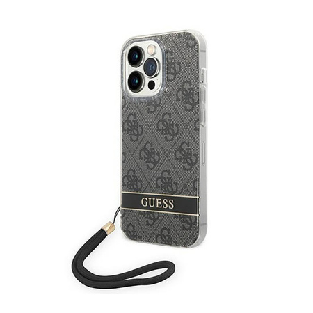 Etui Guess 4G Print Cord ze smyczką do iPhone 14 Pro Max czarne