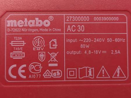 Ładowarka do akumulatorów Metabo AC 30 air cooled 4.8-18V