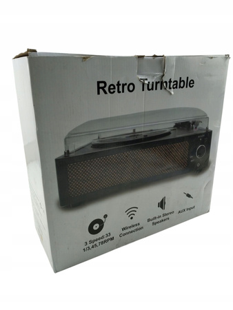 GRAMOFON RETRO Z BLUETOOTH AUX 3 PRĘDKOŚCI CZARNY GŁOŚNIKI R608