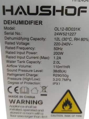 Osuszacz powietrza HAUSHOF OL12-BD031K 200W 12L/dzień Biały