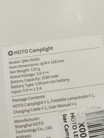 Latarka kempingowa akumulatorowa Hoto QWLYD001 180lm USB-C