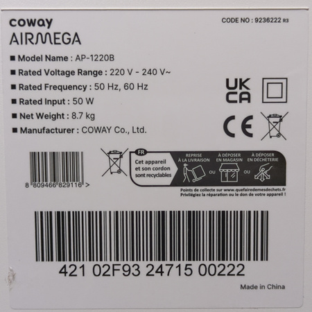 OCZYSZCZACZ POWIETRZA COWAY AIRMEGA AP-1220B 50M2
