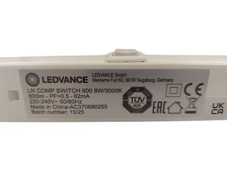 Lampa Meblowa Listwa LED Oprawa Podszafkowa Biała 8W 4000K 60cm LEDVANCE