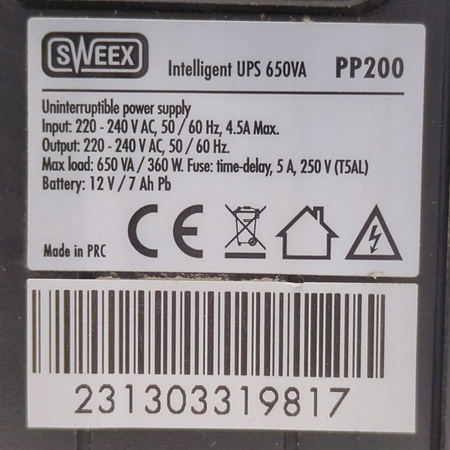Zasilacz awaryjny UPS Sweex PP200 650VA 360W