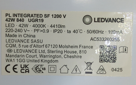 Panel LED Ledvance Integrated 120x30cm 42W 4410lm 4000K UGR19
