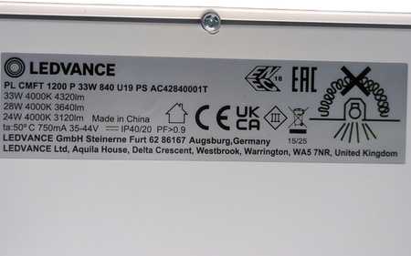 Panel LED Ledvance COMFORT 1200 P 33W 4320 lm 4000K UGR19