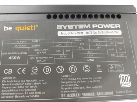 Zasilacz be quiet! BQT S6-SYS-UA-450W ATX 80+
