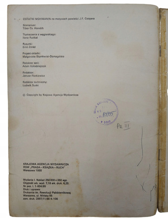 Komiks OSTATNI MOHIKANIN J.F.COOPER