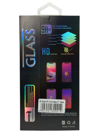Szkło hartowane 6D iPhone 14 Pro Max 6,7 czarna ramka 9H