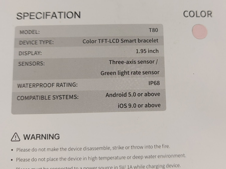 Smartwatch POOUNUR T80 1.95" TFT Bluetooth krokomierz IP68 różowy