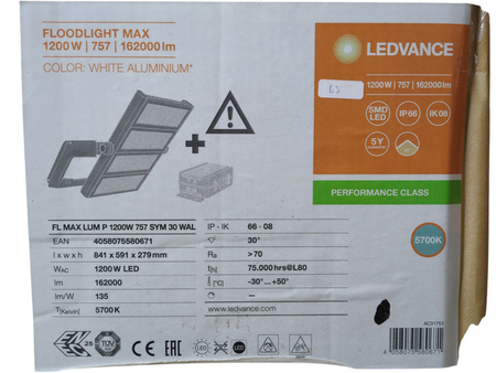 Naświetlacz LED Ledvance FLOODLIGHT MAX 1200W 162000 lm 5700K IP66 szary 30°