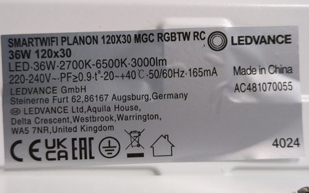 Panel LED sufitowy SMART Planon 120x30 WiFi RGBW 36W